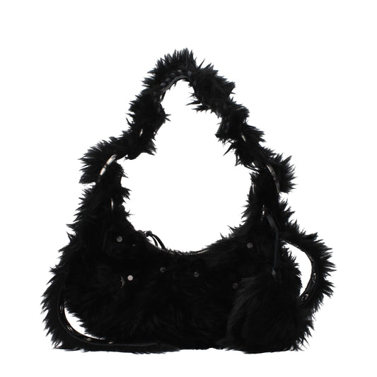 Balenciaga Shoulder Bags Women Eco Fur Black