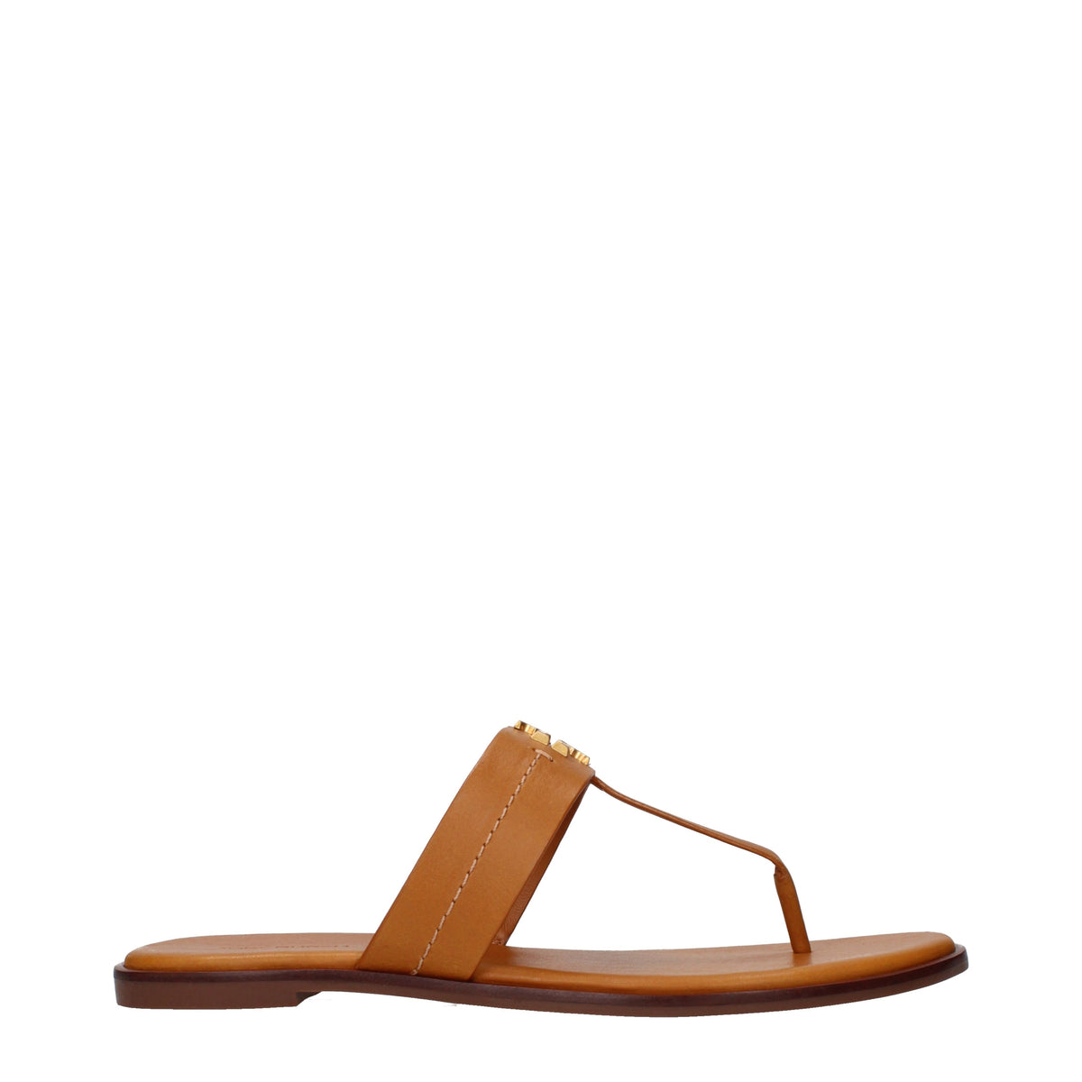 Tory Burch Flip Flops Women Leather Brown/Light Tan