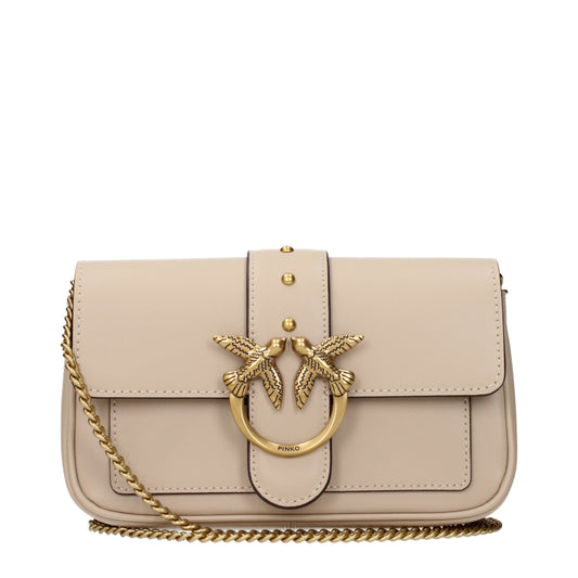 Pinko Crossbody Bags Women Leather Beige