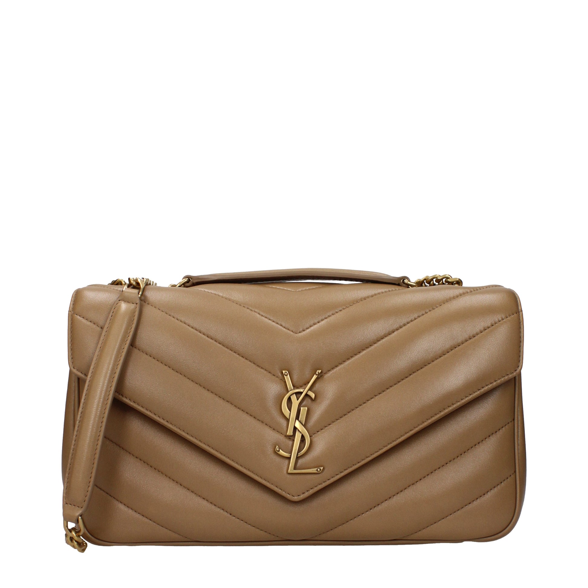 Saint Laurent Shoulder Bags Women Leather Brown/Light Tan