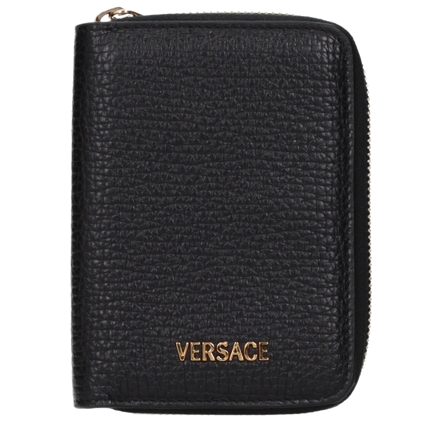 Versace Coin Purses Men Leather Black