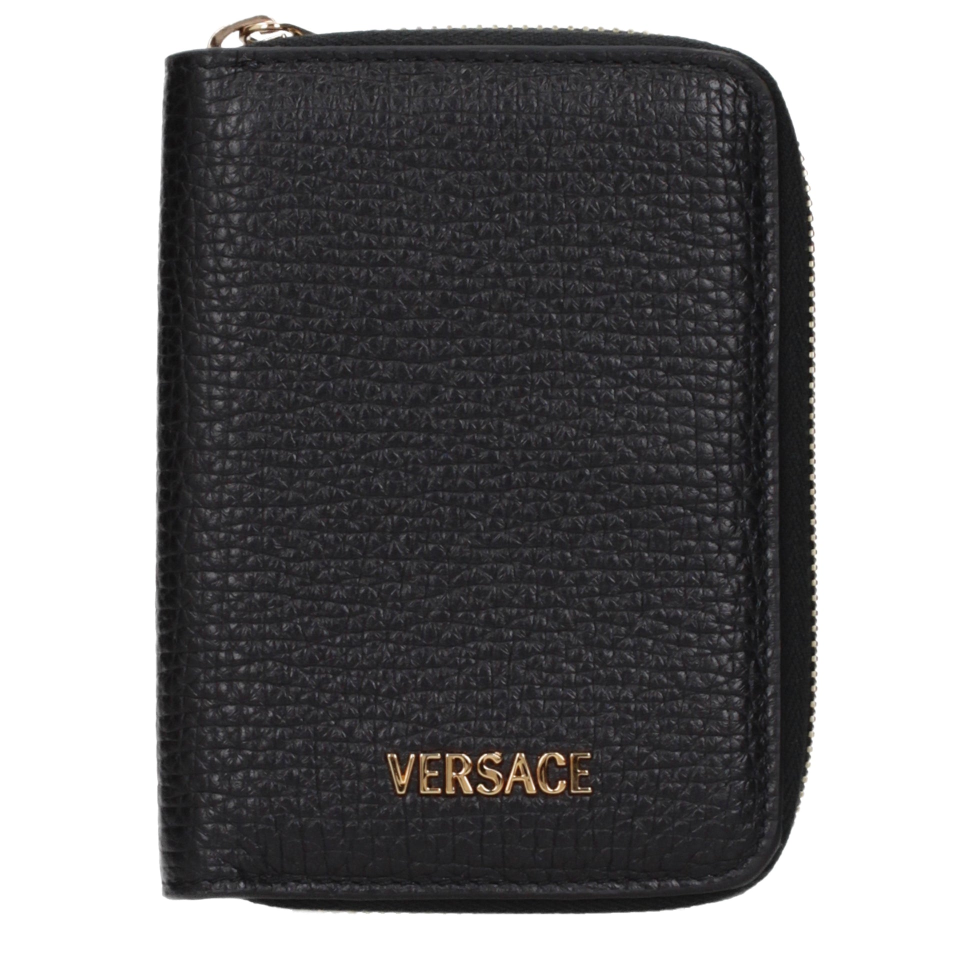 Versace Coin Purses Men Leather Black