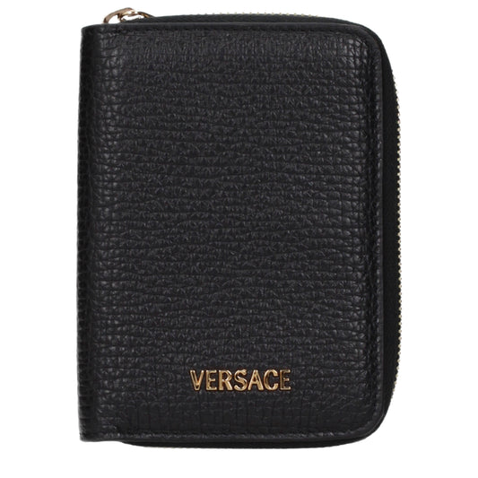 Versace Coin Purses Men Leather Black