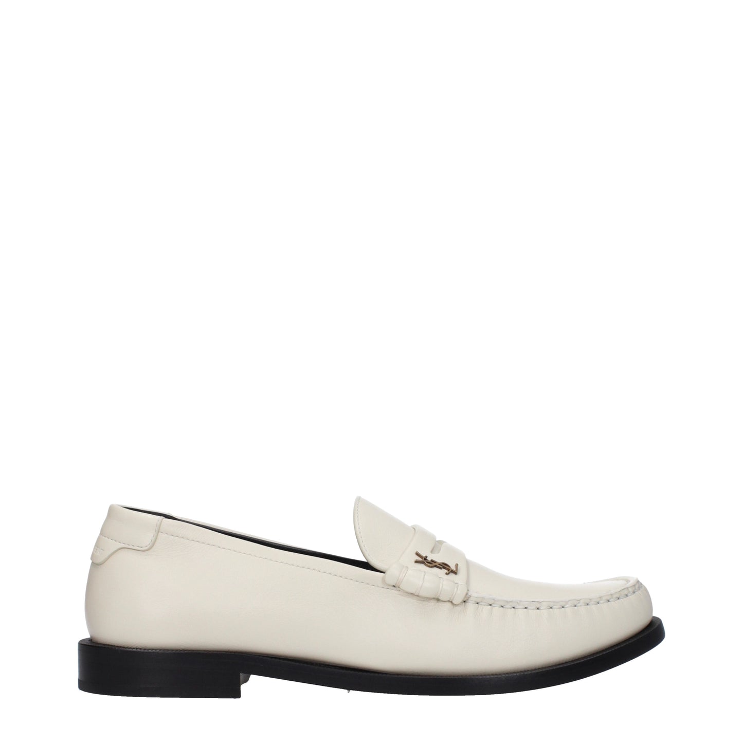 Saint Laurent Men's Loafers in Leather White/Pearl