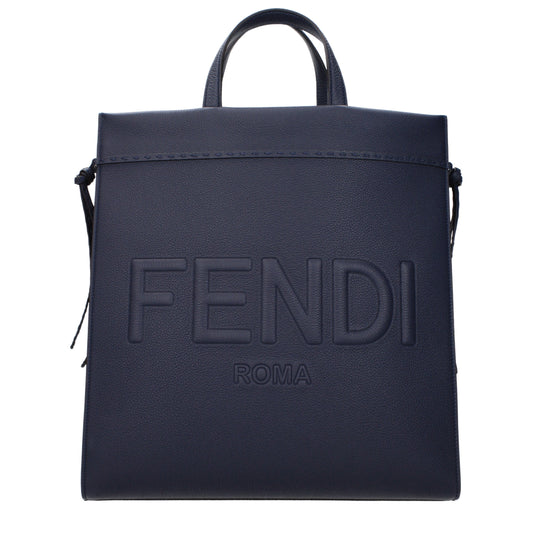 Fendi Handbags Men Leather Blue/Dark Blue