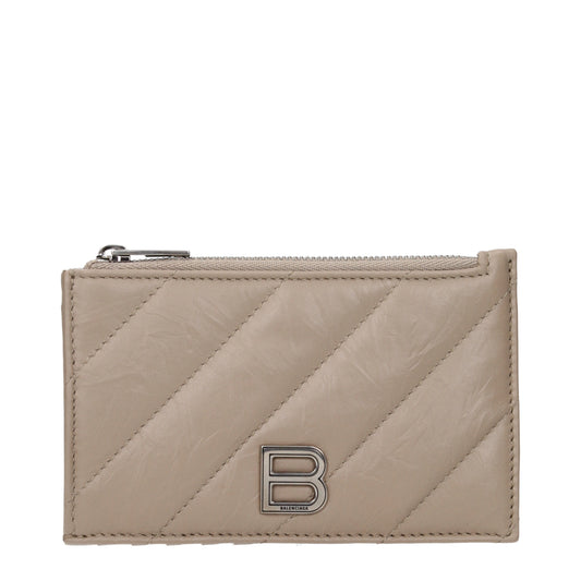 Balenciaga Coin Purses Women Leather Beige/Taupe