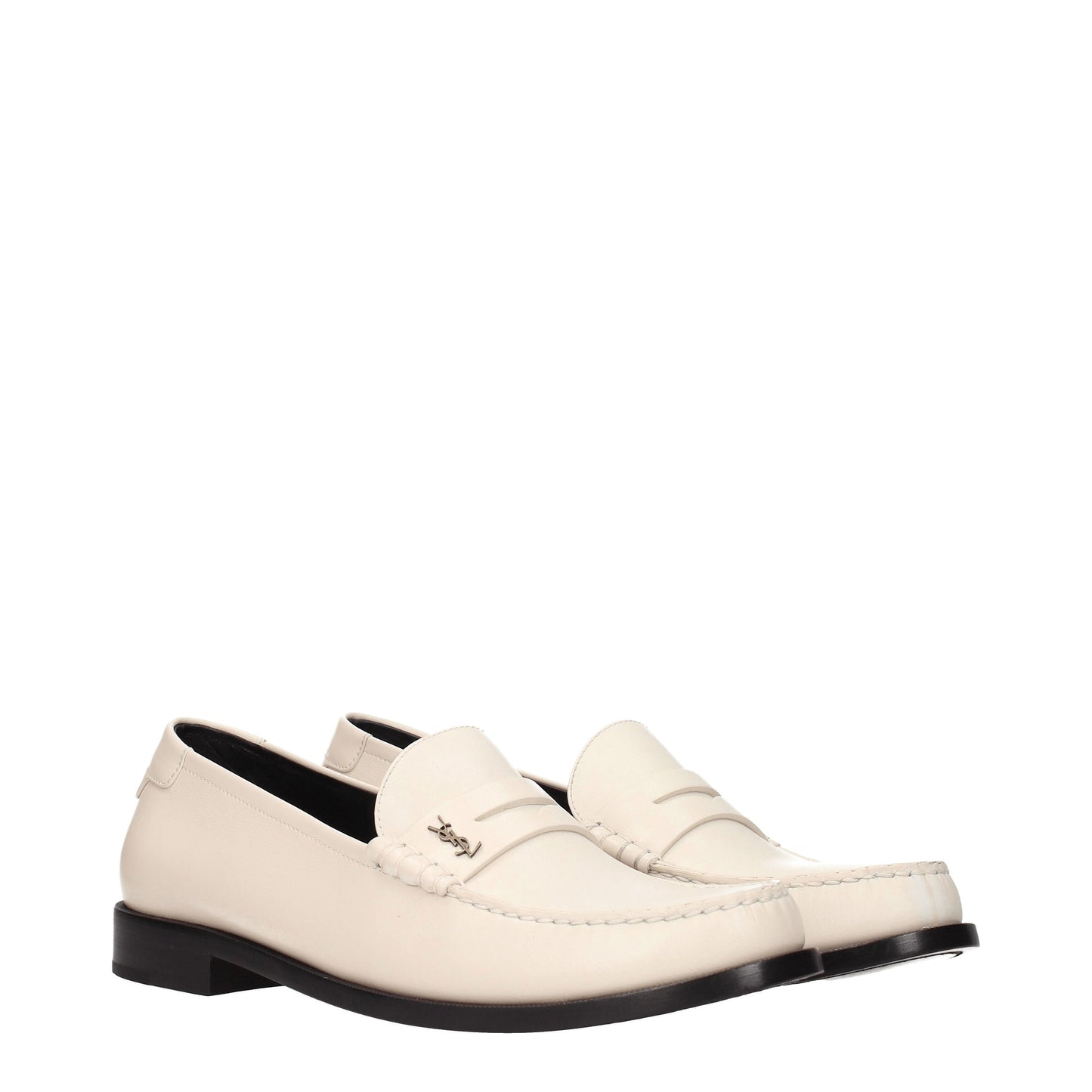 Saint Laurent Men's Loafers in Leather Beige/Antique Pearl