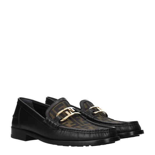 Fendi Men's Loafers in Leather Black/Brown