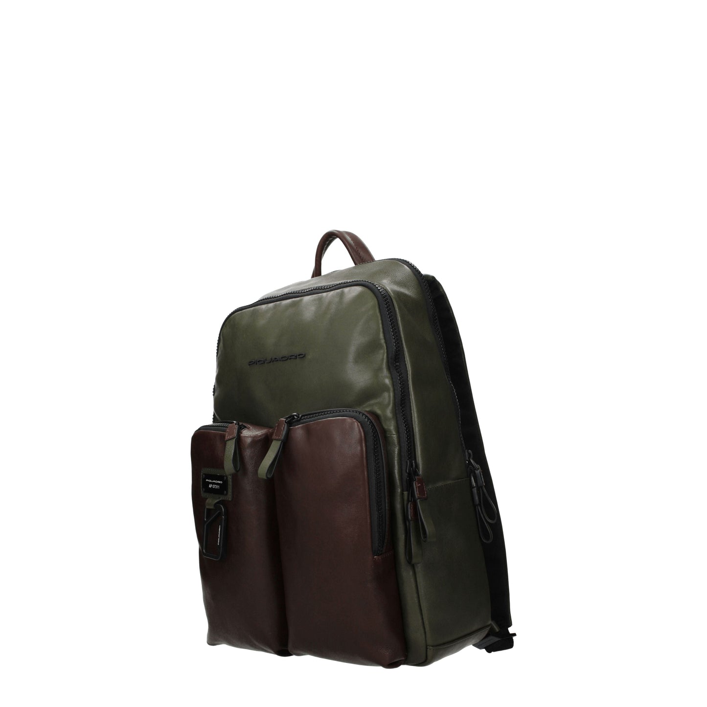 Piquadro Backpacks and Bumbags Men Leather Green/Dark Brown