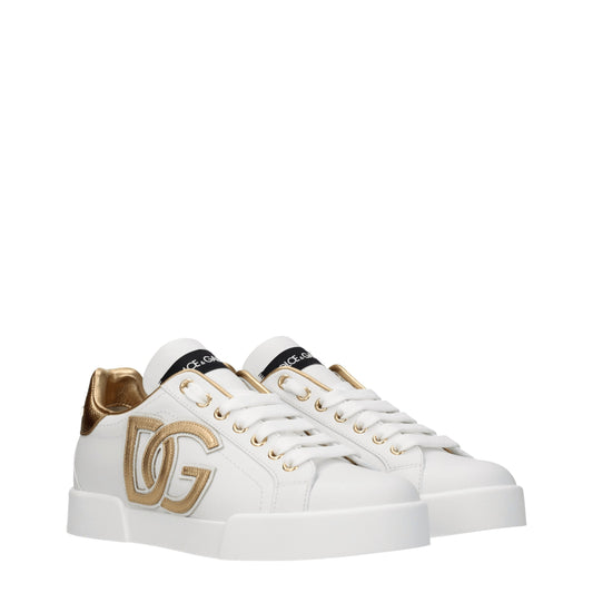 Dolce&Gabbana Women's Sneakers in Leather White/Gold