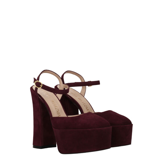 Stuart Weitzman Women's Sandals in Suede Red/Cabernet