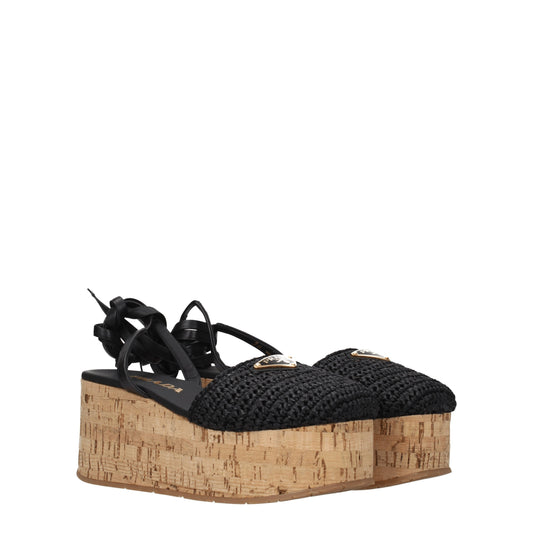 Prada Women's Wedges in Raffia Black