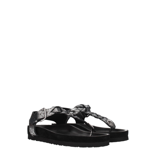 Isabel Marant Women's Flip Flops in Suede Black/Silver