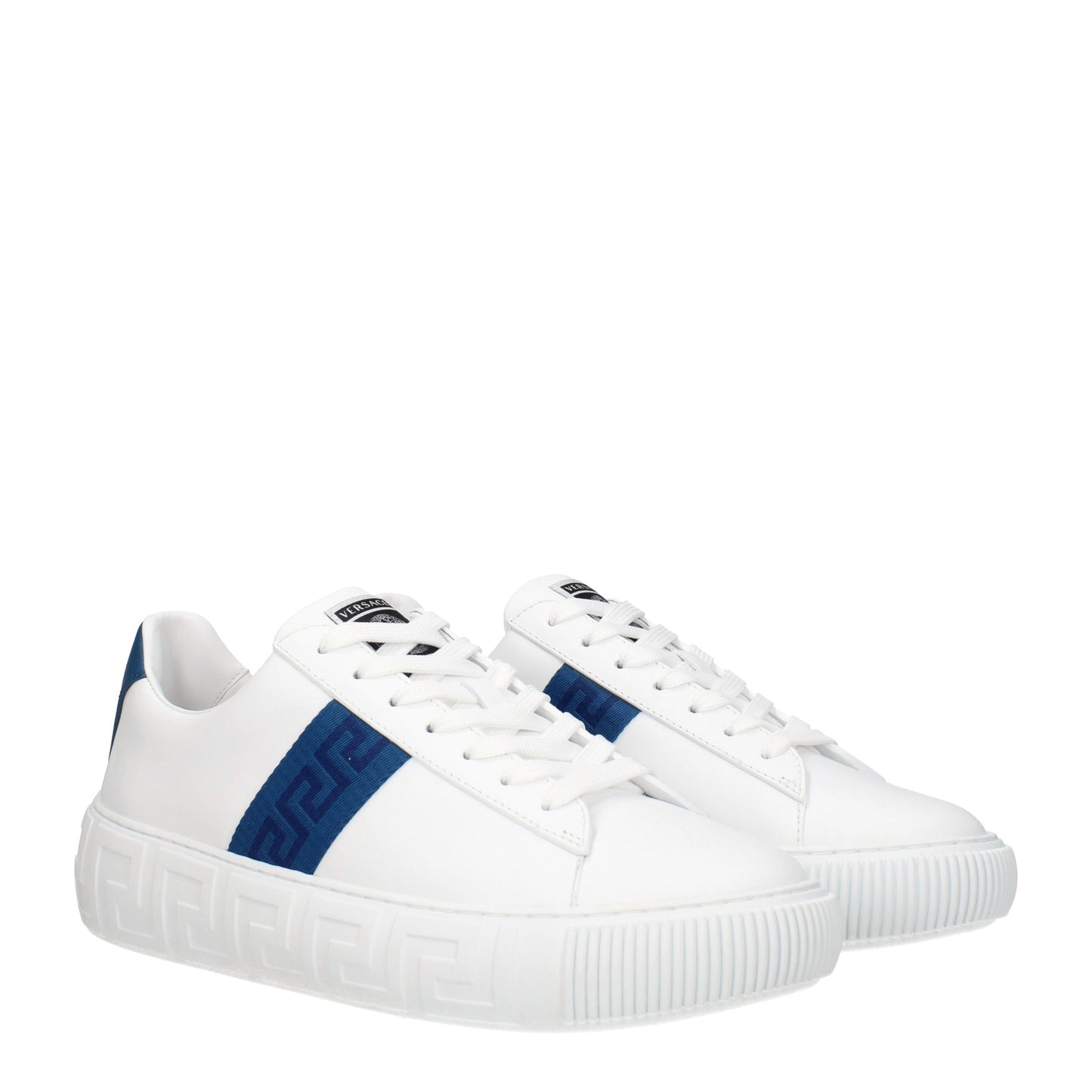 Versace Men's Sneakers in Leather White/Dark Teal