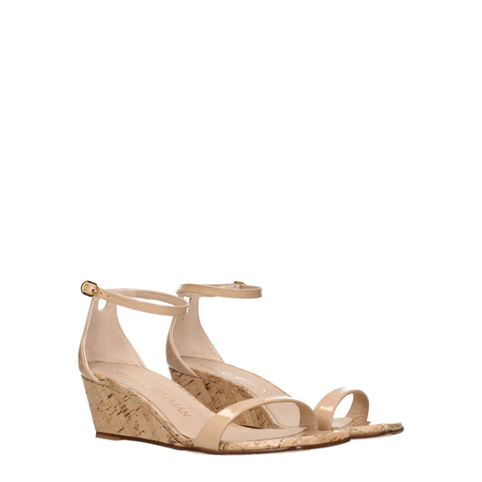 Stuart Weitzman Women's Wedges in Patent Leather Beige/Clay