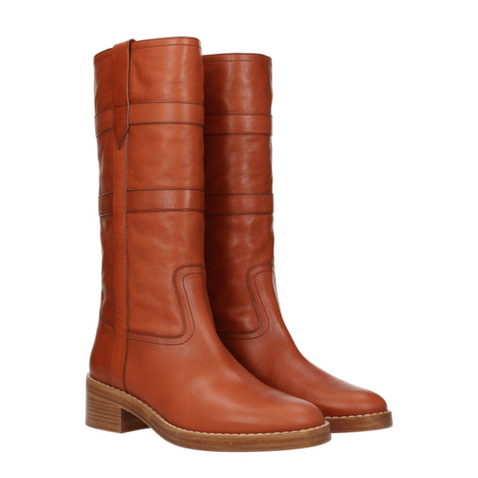 Celine Women's Boots in Leather Brown/Cognac