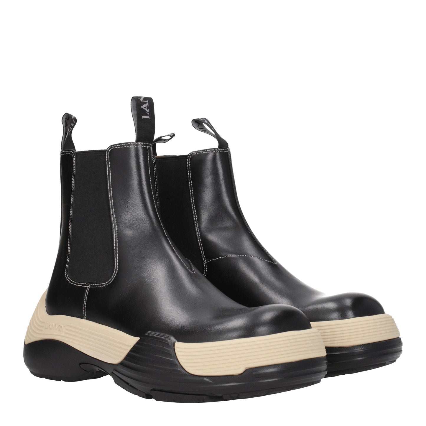 Lanvin Men's Boots in Leather Black/Cream