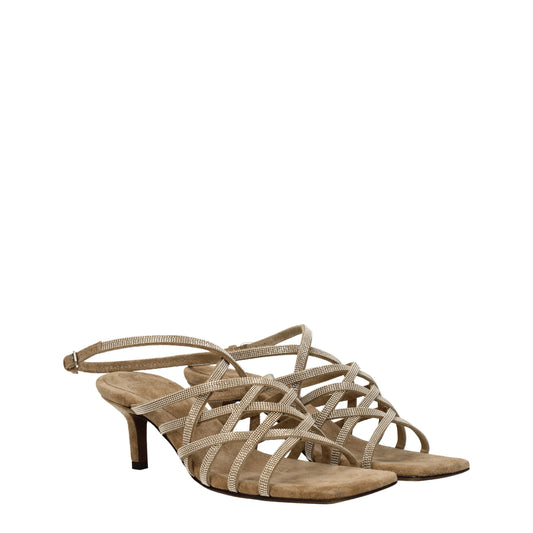 Brunello Cucinelli Women's Sandals in Suede Beige