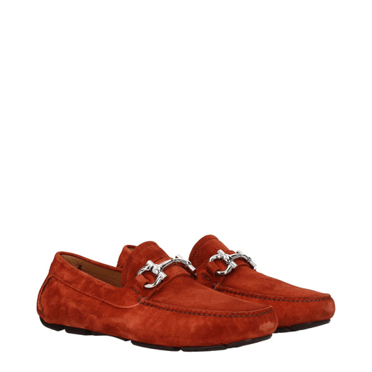 Salvatore Ferragamo Men's Loafers in Suede Orange/Copper