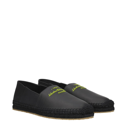 Salvatore Ferragamo Men's Espadrilles in Leather Black/Lime