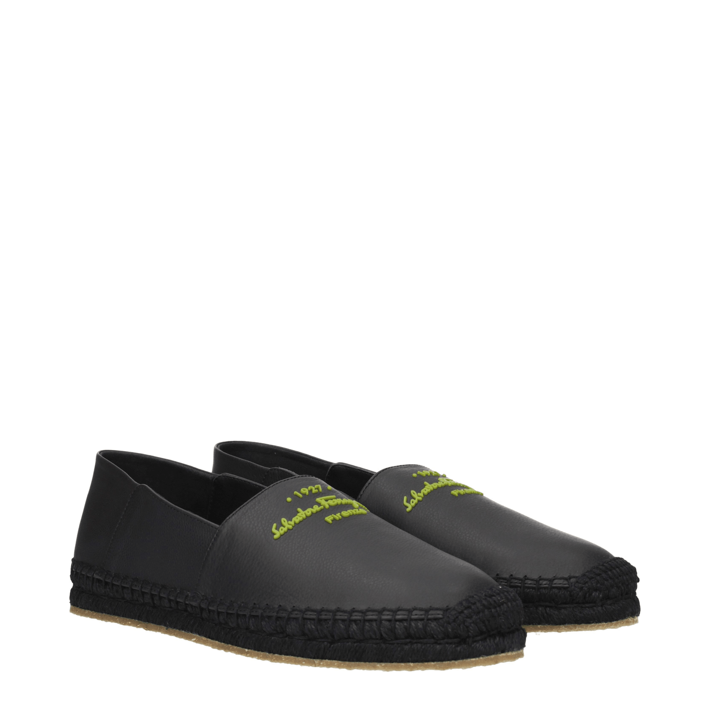 Salvatore Ferragamo Espadrilles Men Leather Black/Lime