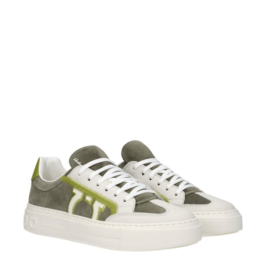 Salvatore Ferragamo Men's Sneakers in Suede Gray/Olive