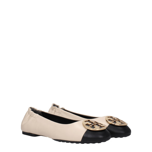 Tory Burch Women's Ballet Flats in Leather Beige/Black