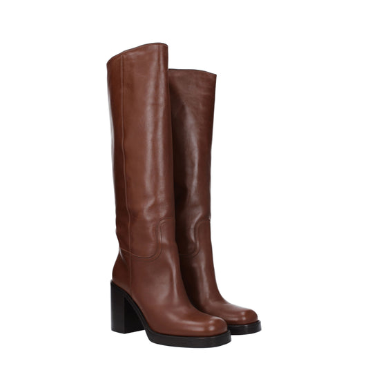 Prada Women's Boots in Leather Brown/Cognac