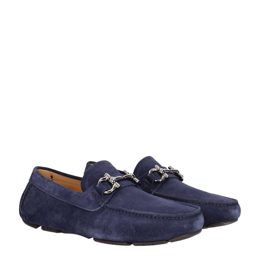 Salvatore Ferragamo Men's Loafers in Suede Blue/Sea Blue