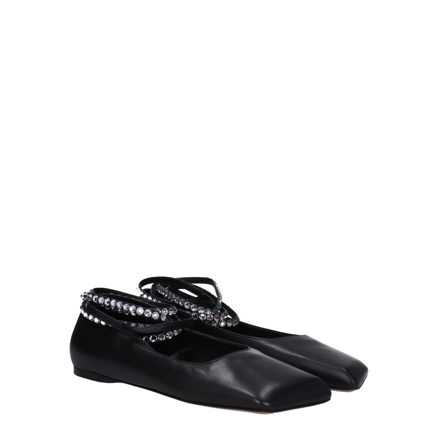 Amina Muaddi Women's Ballet Flats in Leather Black