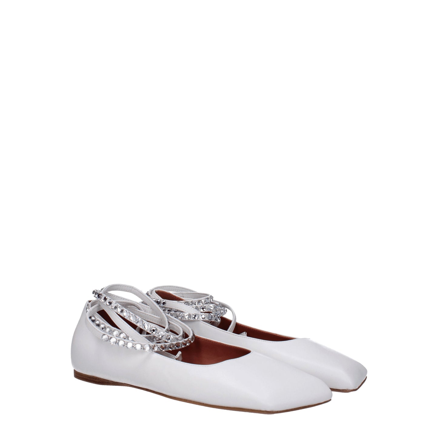 Amina Muaddi Women's Ballet Flats in Leather White