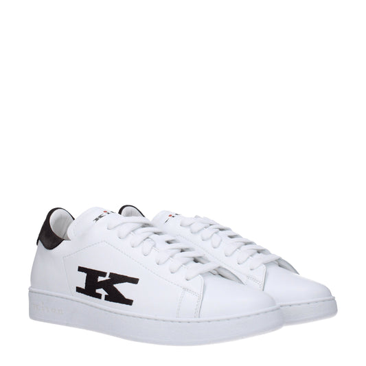 Kiton Men's Sneakers in Leather White/Brown