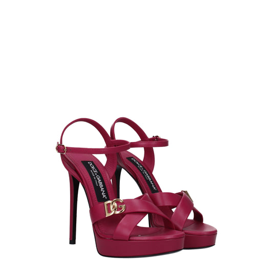 Dolce&Gabbana Women's Sandals in Leather Fuchsia/Hibiscus