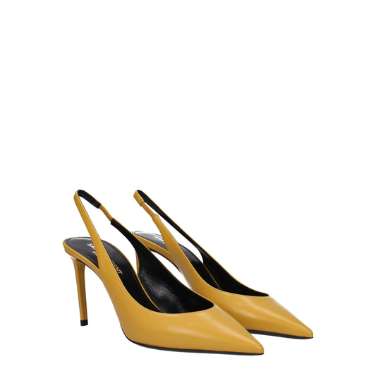 Saint Laurent Women's Sandals in Leather Yellow/Mustard