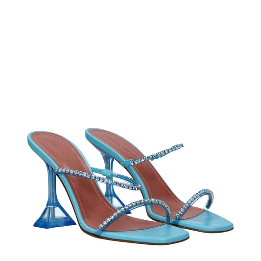 Amina Muaddi Women's Sandals in Leather Blue/Water