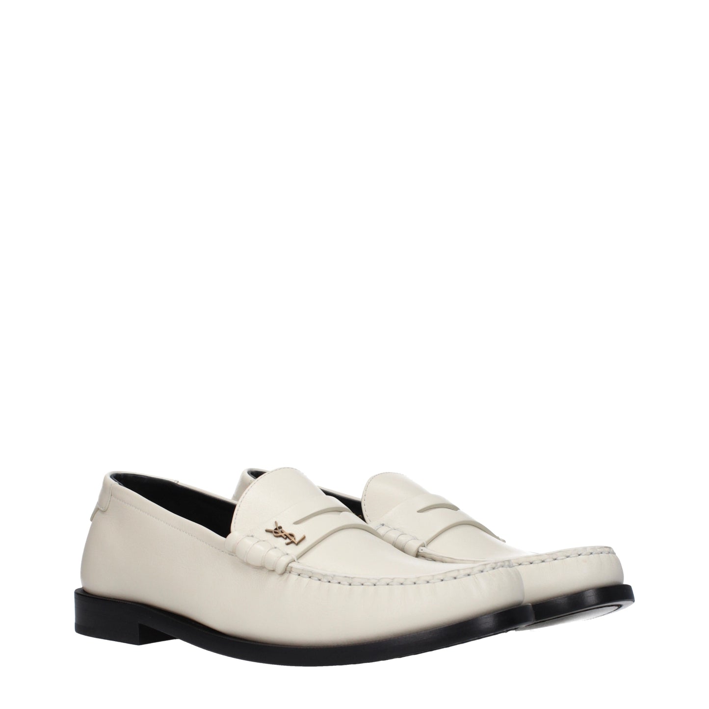 Saint Laurent Men's Loafers in Leather White/Pearl