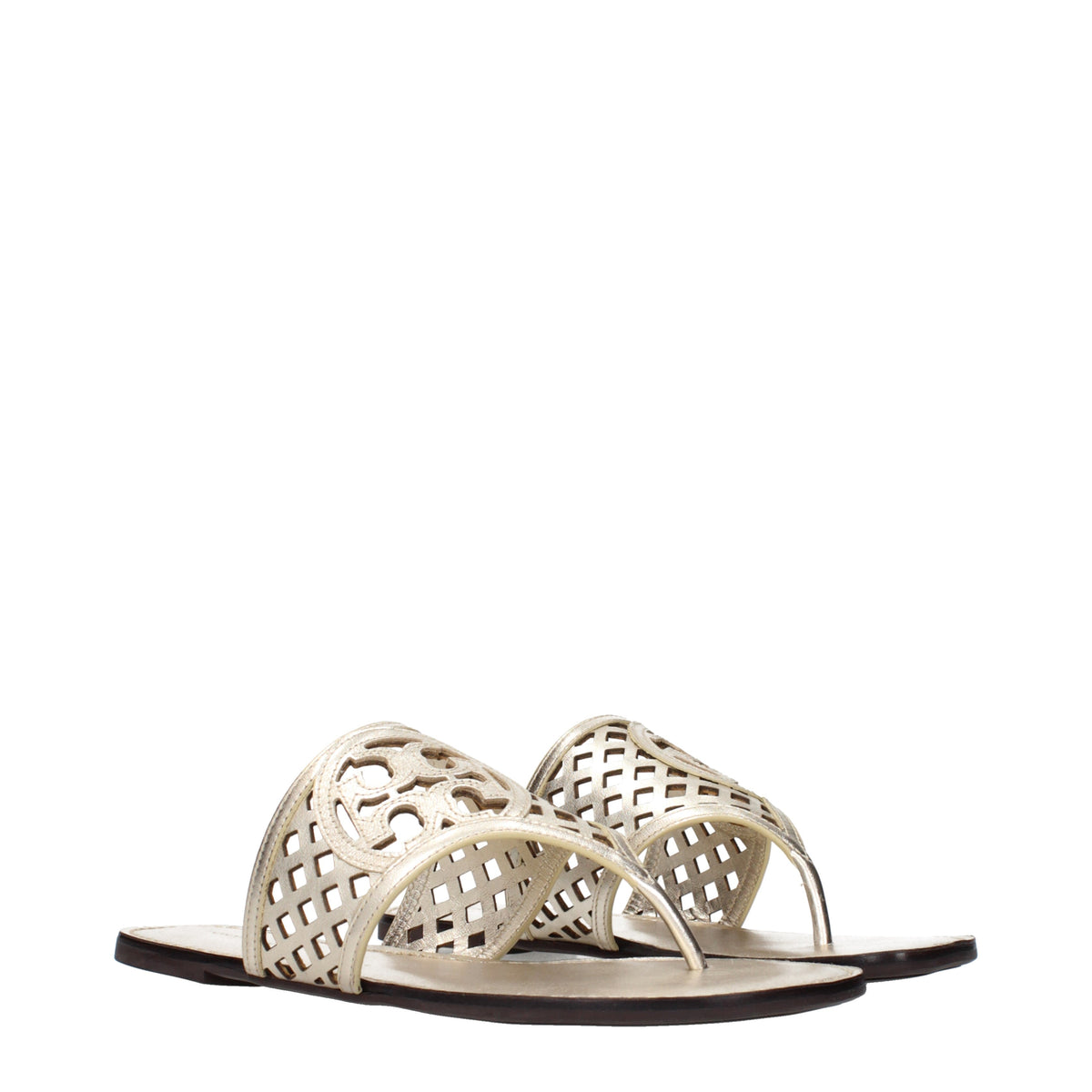 Tory Burch Flip Flops Women Leather Gold