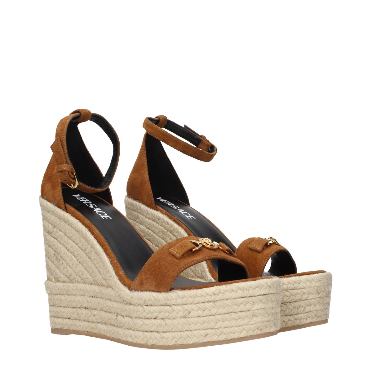 Versace Wedges Women Suede Brown