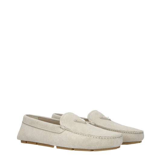 Prada Men's Loafers in Suede Beige/Pumice