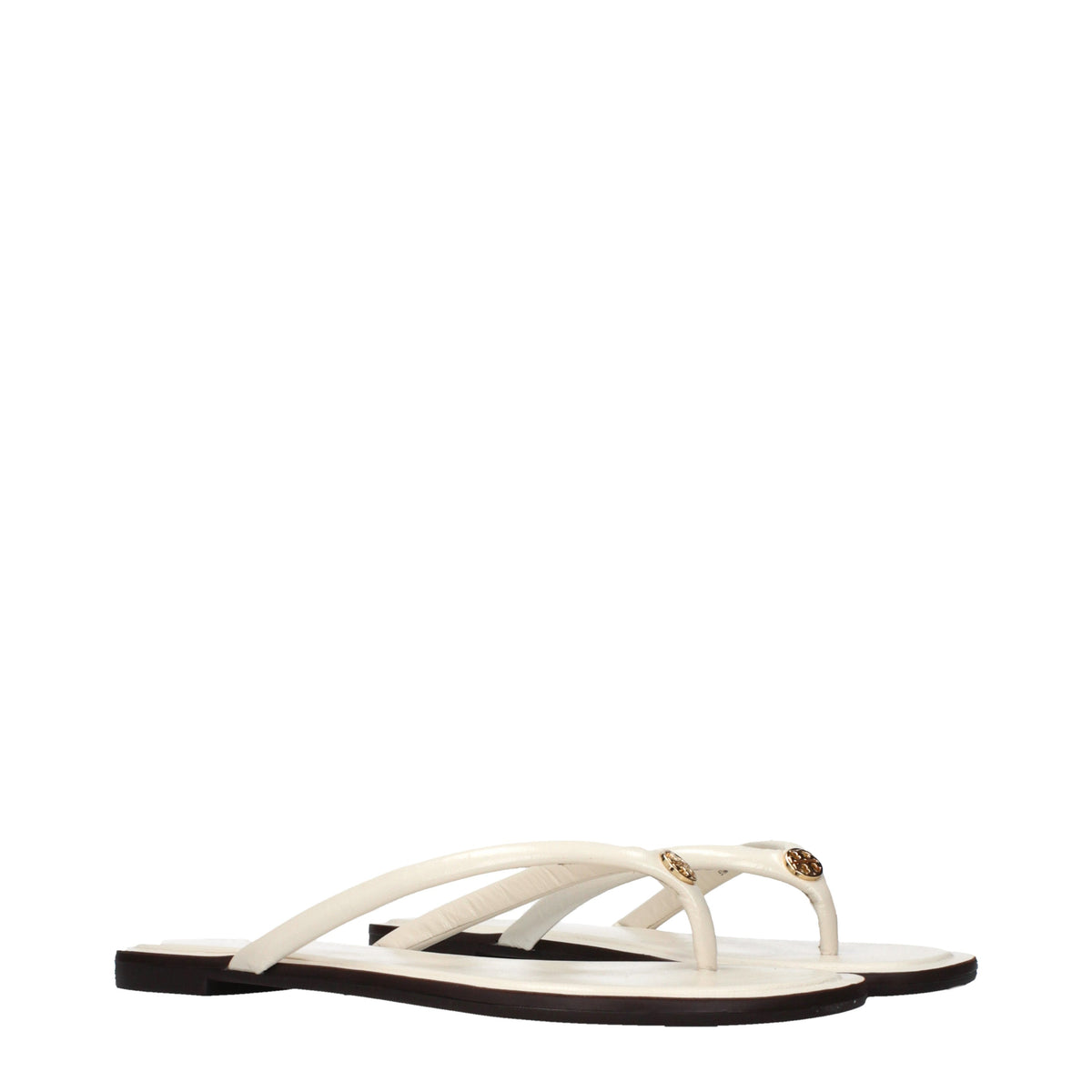 Tory Burch Flip Flops Women Leather Beige/Light Cream