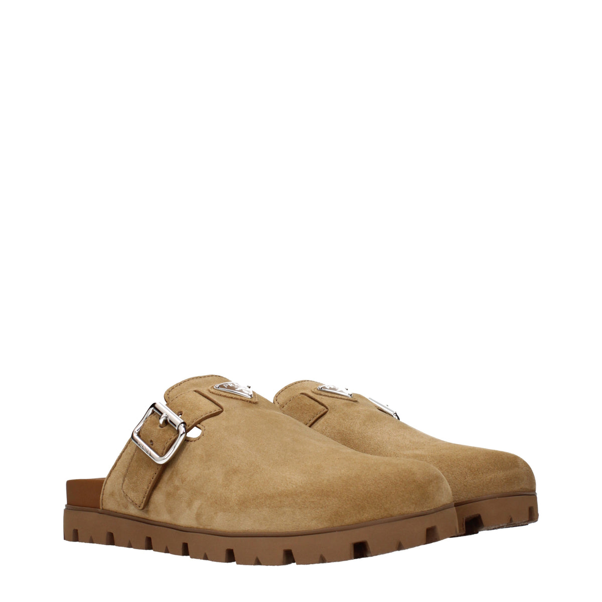 Prada Slippers and Clogs Men Suede Brown/Sand