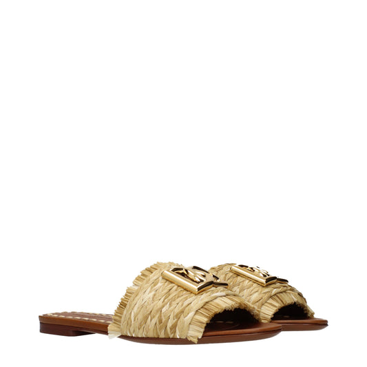 Dolce&Gabbana Slippers and Clogs Women Raffia Beige/Wood