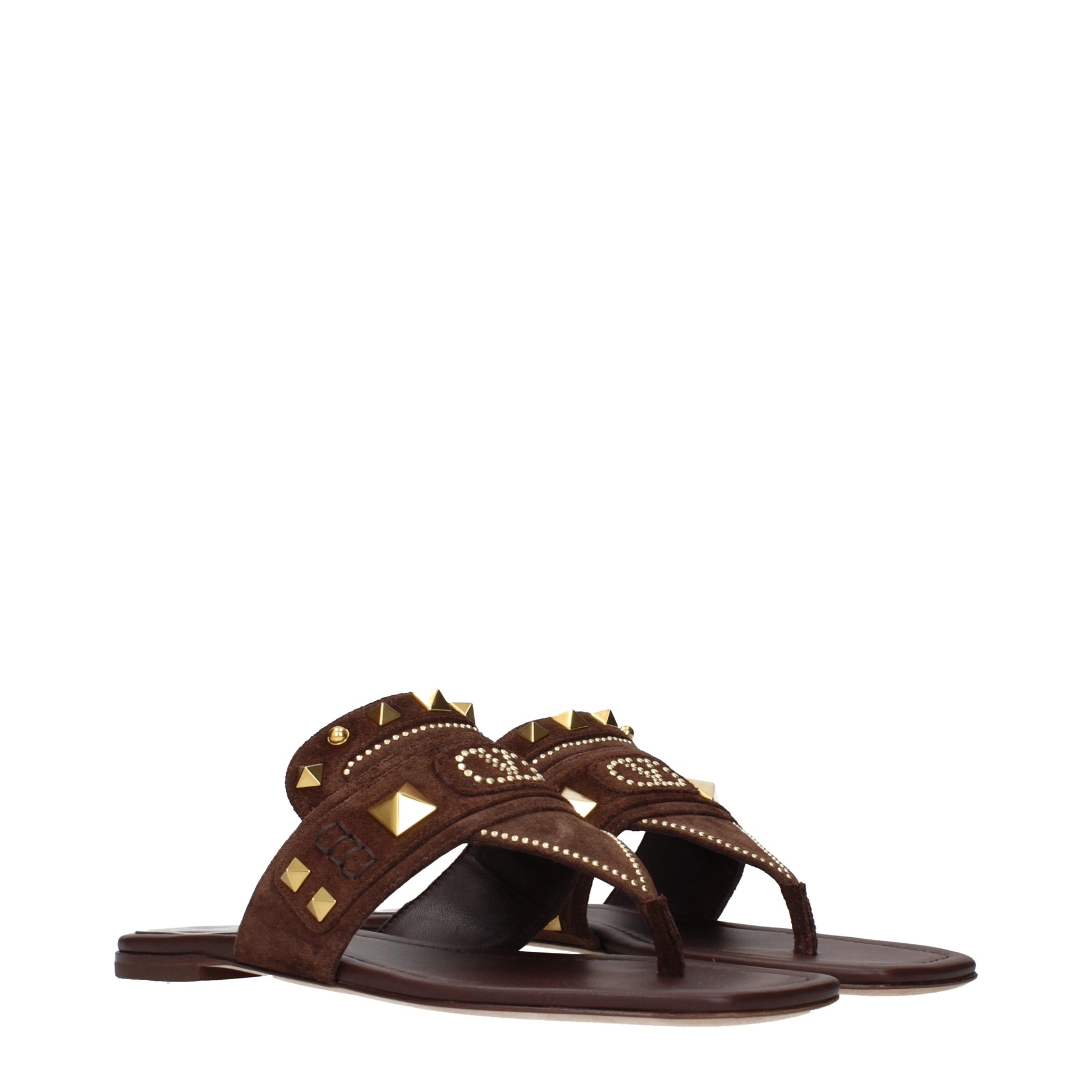Valentino Garavani Flip Flops Women Suede Brown/Dark Chocolate