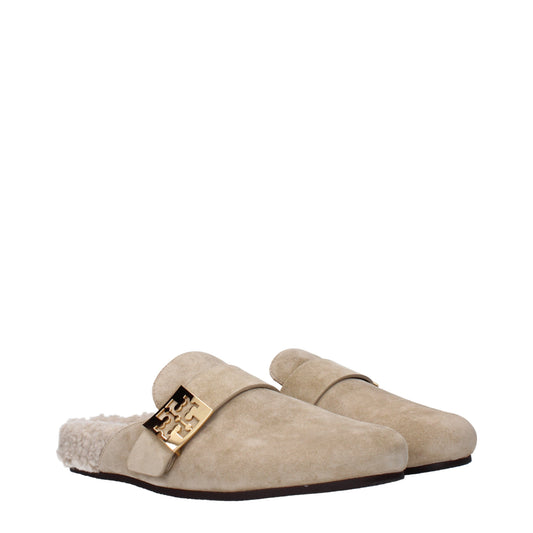 Tory Burch Slippers and Clogs Women Suede Beige/Hazelnut