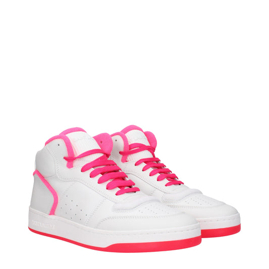 Saint Laurent Men's Sneakers in Leather White/Fluo Pink