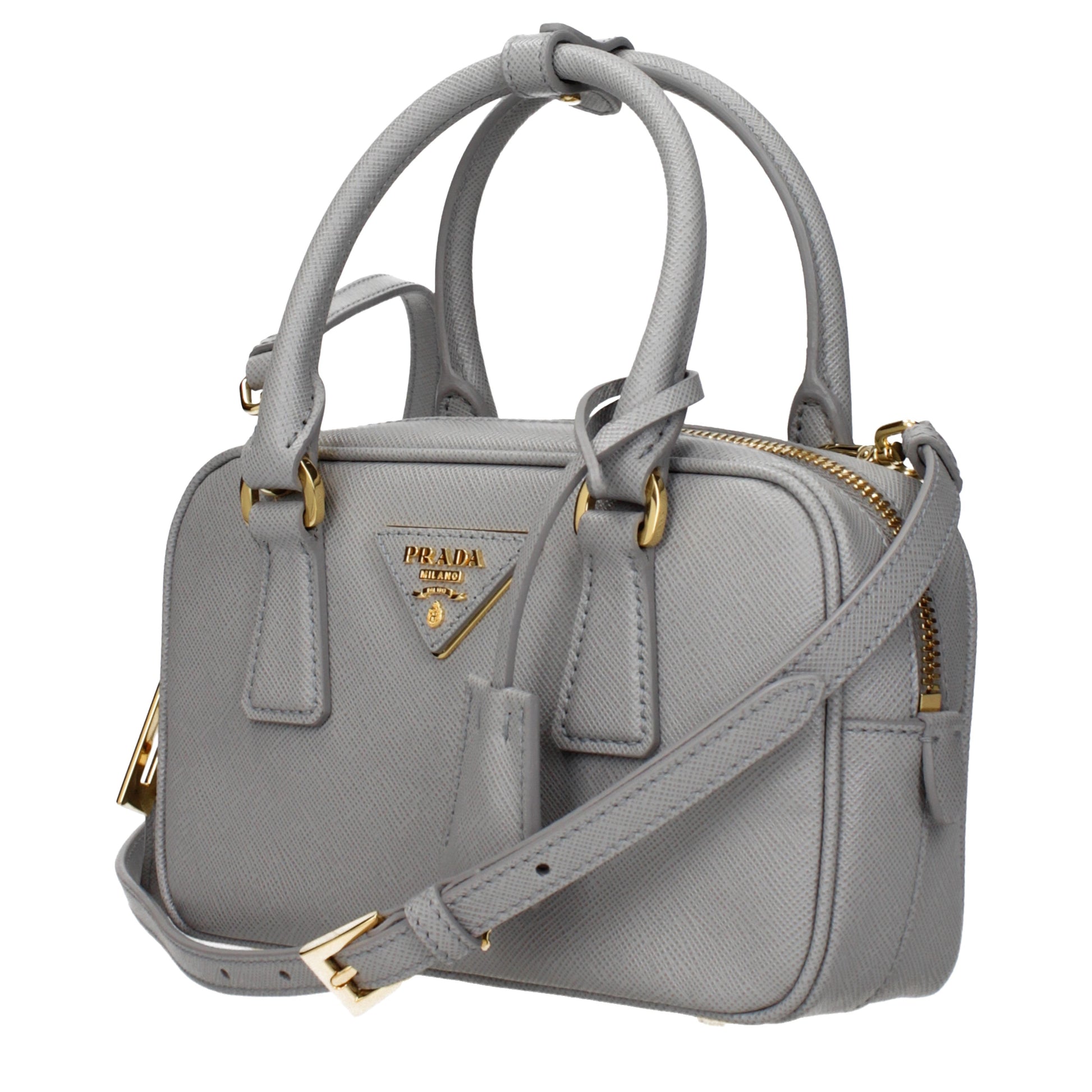 Prada Handbags Women Leather Gray/Cloud