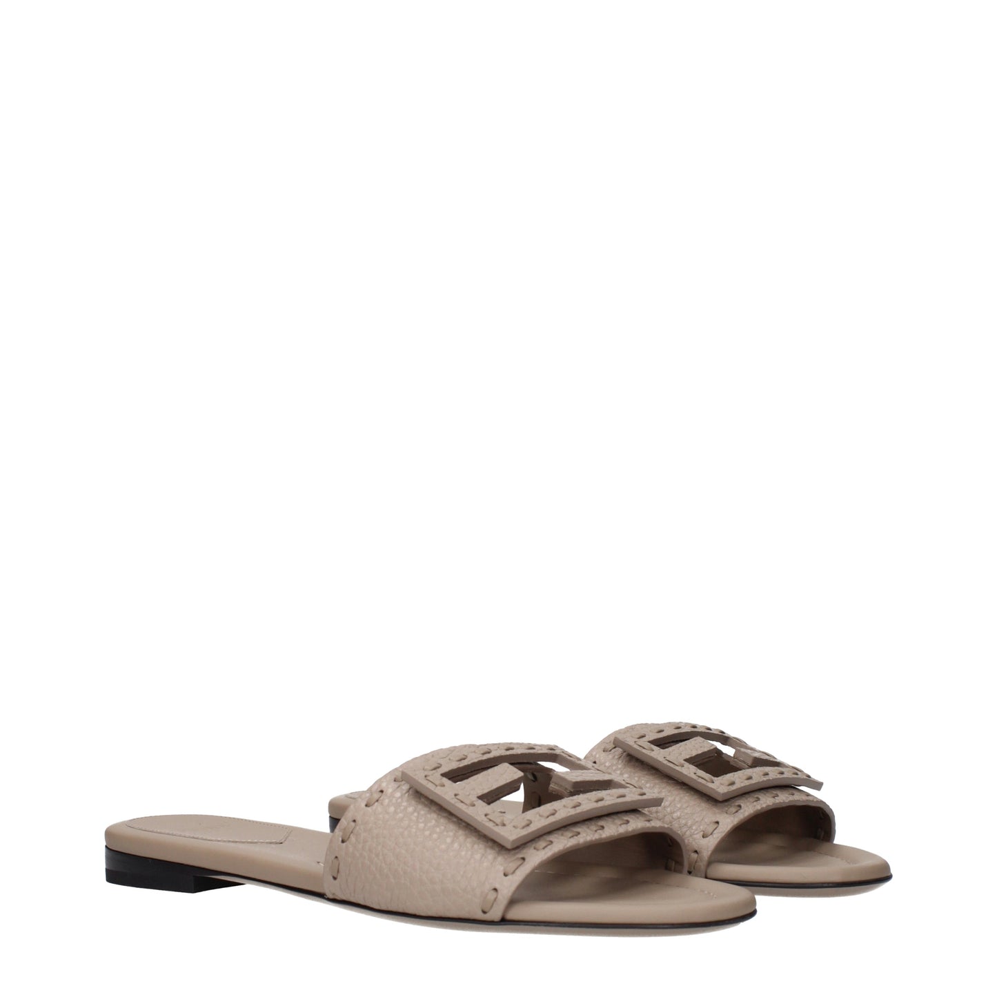 Fendi Slippers and Clogs Women Leather Gray/Turtledove
