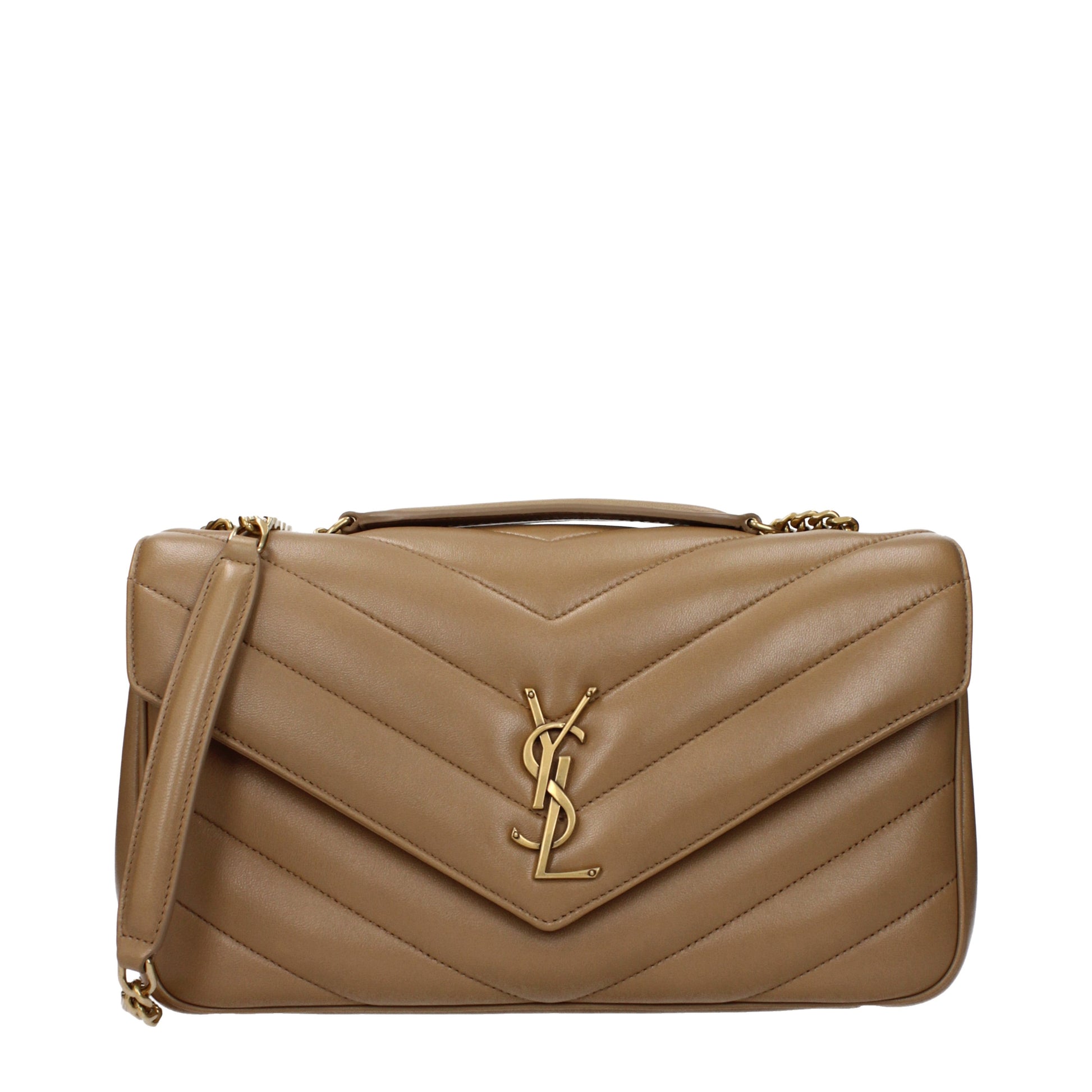 Saint Laurent Shoulder Bags Women Leather Brown/Light Tan