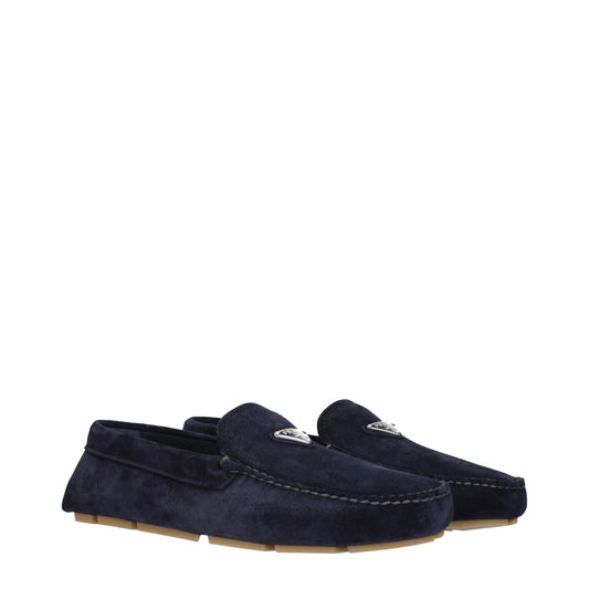 Prada Men's Loafers in Suede Blue/Midnight Blue