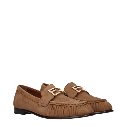 Fendi Loafers Women Suede Brown/Saddlery